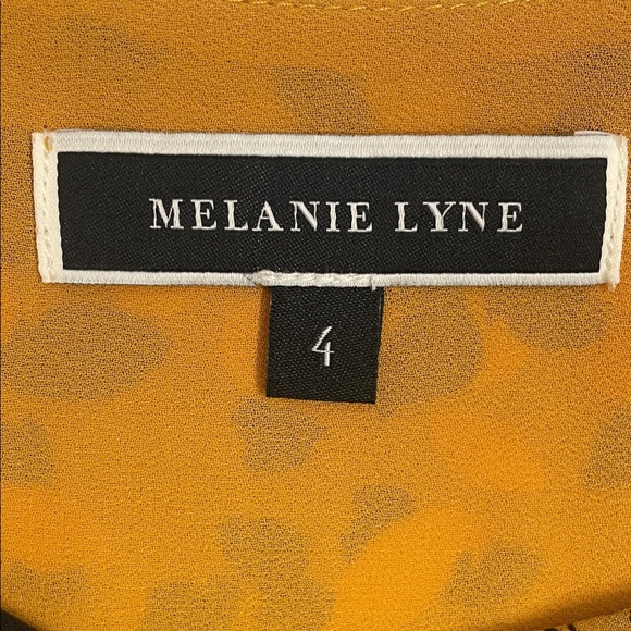 Melanie Lyne Elegant Floral Cascading Ruffle Blouse V Neck Mustard & Black Sz4 - Picture 11 of 16
